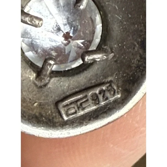 Vintage Dangle Earrings Sterling Silver 925 Clear Round Patina Marked oTc - Picture 4 of 5